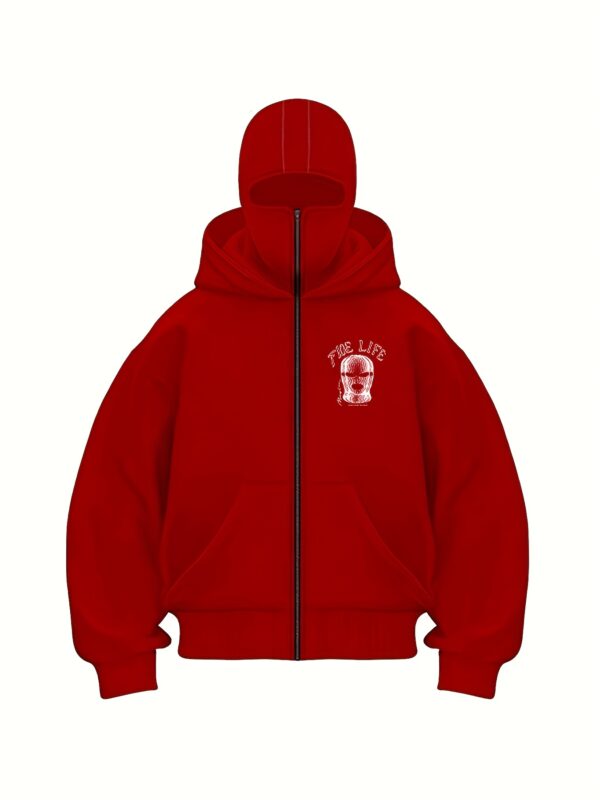 Veste Rouge à Capuche pour Hommes avec Imprimé TIDE LIFE & Masque – Image 5