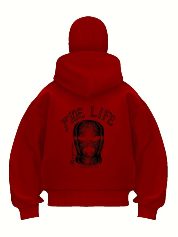 Veste Rouge à Capuche pour Hommes avec Imprimé TIDE LIFE & Masque – Image 7
