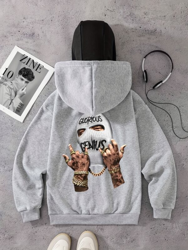 Sweat à Capuche Noir pour Hommes avec Imprimé Graphique et Design de Masque Balaclava - "GLORIOUS" – Image 2