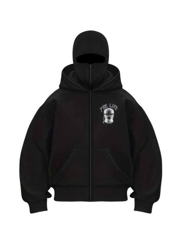 Veste Rouge à Capuche pour Hommes avec Imprimé TIDE LIFE & Masque – Image 6