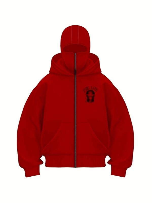 Veste Rouge à Capuche pour Hommes avec Imprimé TIDE LIFE & Masque – Image 3