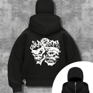 Sweat Homme à Capuche Noir avec Motif Masque