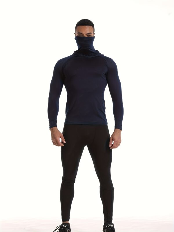 Maillot de sport ajusté à col montant pour hommes avec capuche et masque – Image 2