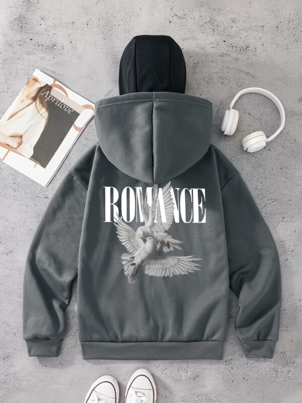 Pull Homme à Capuche Noir avec Imprimé Romance – Image 7