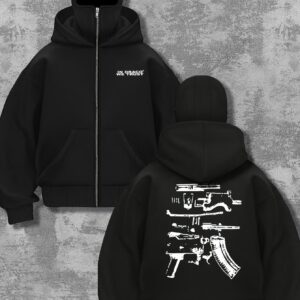 Sweat Homme à Capuche Noir avec Motif Tête de Mort et Pistolet