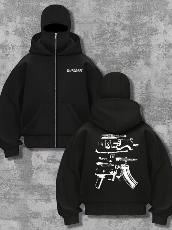 Sweat Homme à Capuche Noir avec Motif Tête de Mort et Pistolet
