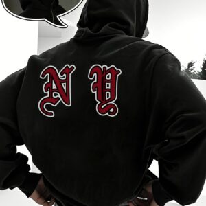 Sweat à Capuche Noir Élégant pour Homme avec Imprimé Rouge "N" – Style Streetwear Hip-Hop Toutes Saisons