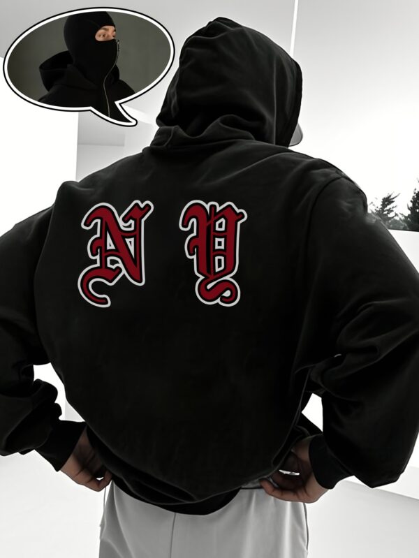 Sweat à Capuche Noir Élégant pour Homme avec Imprimé Rouge "N" – Style Streetwear Hip-Hop Toutes Saisons