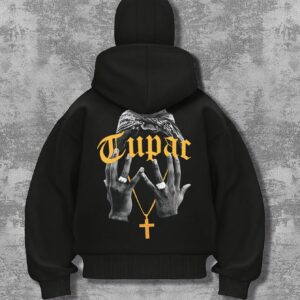 Sweat à capuche noir élégant pour homme 2pac