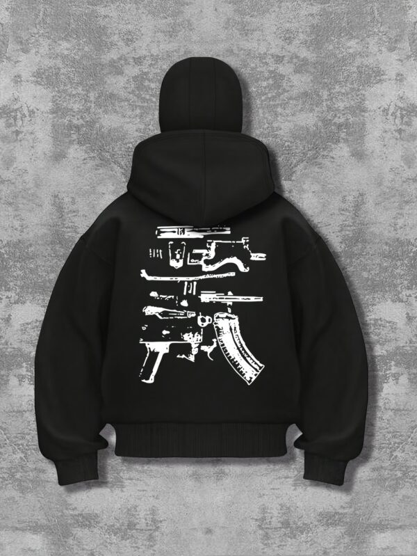 Sweat Homme à Capuche Noir avec Motif Tête de Mort et Pistolet – Image 2