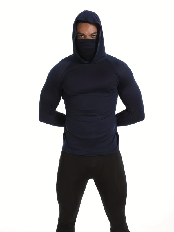 Maillot de sport ajusté à col montant pour hommes avec capuche et masque – Image 3