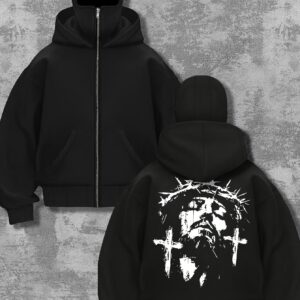 Sweat à Capuche Noir Imprimé Graphique pour Hommes