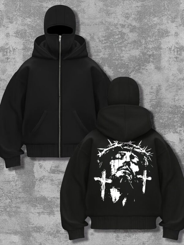 Sweat à Capuche Noir Imprimé Graphique pour Hommes