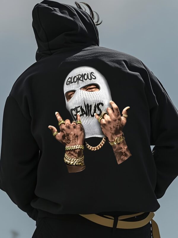 Sweat à Capuche Noir pour Hommes avec Imprimé Graphique et Design de Masque Balaclava - "GLORIOUS"