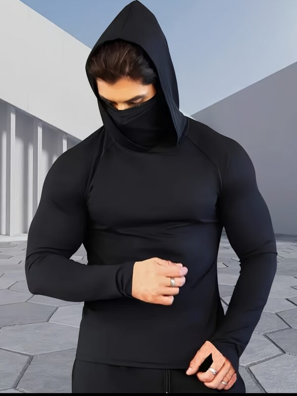 Maillot de sport ajusté à col montant pour hommes avec capuche et masque