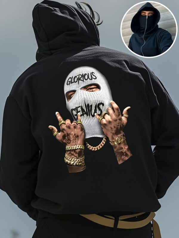 Sweat à Capuche Noir pour Hommes avec Imprimé Graphique et Design de Masque Balaclava - "GLORIOUS" – Image 3