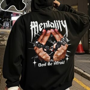 Sweat à capuche noir pour homme avec un graphique audacieux "Mentality"