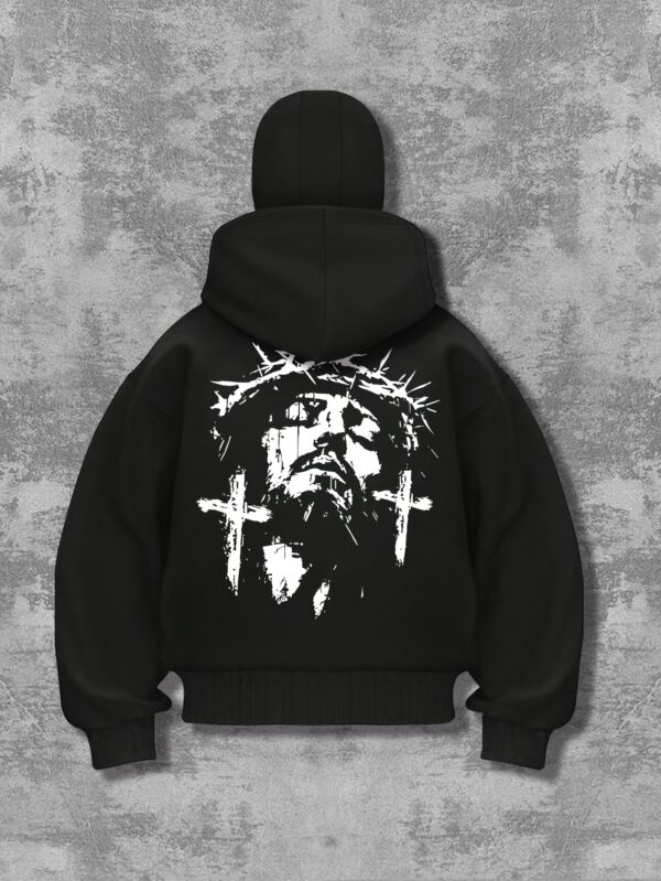 Sweat à Capuche Noir Imprimé Graphique pour Hommes – Image 3