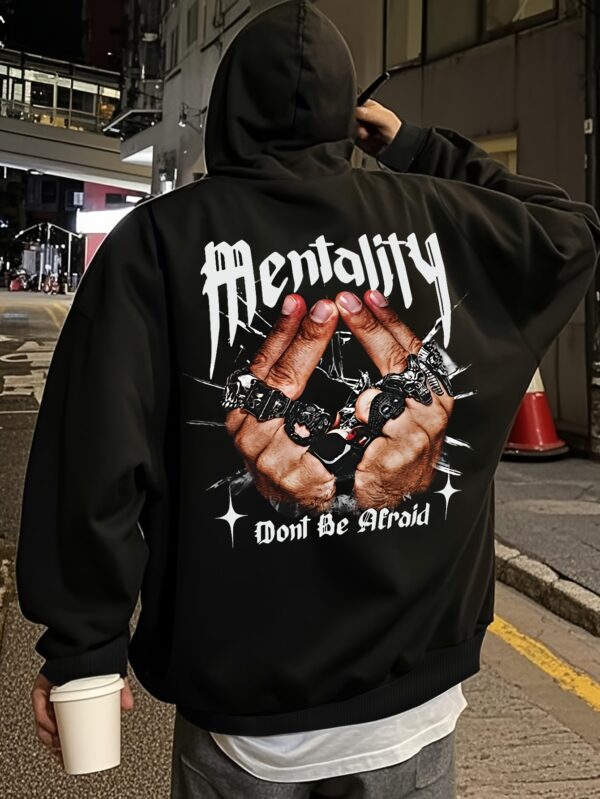 Sweat à capuche noir pour homme avec un graphique audacieux "Mentality" – Image 3