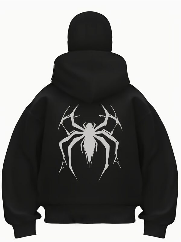 Sweat Homme à Capuche Noir avec Motif Tête de Mort – Image 3