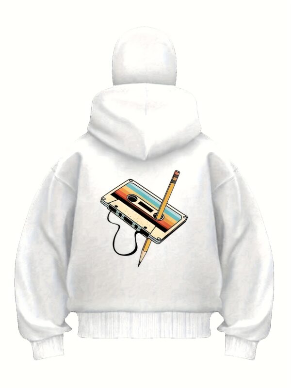 Sweat capuche rouge pour homme avec imprimé cassette rétro et crayon – Image 4