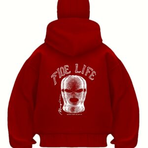 Veste Rouge à Capuche pour Hommes avec Imprimé TIDE LIFE & Masque