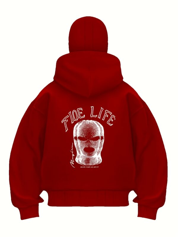 Veste Rouge à Capuche pour Hommes avec Imprimé TIDE LIFE & Masque