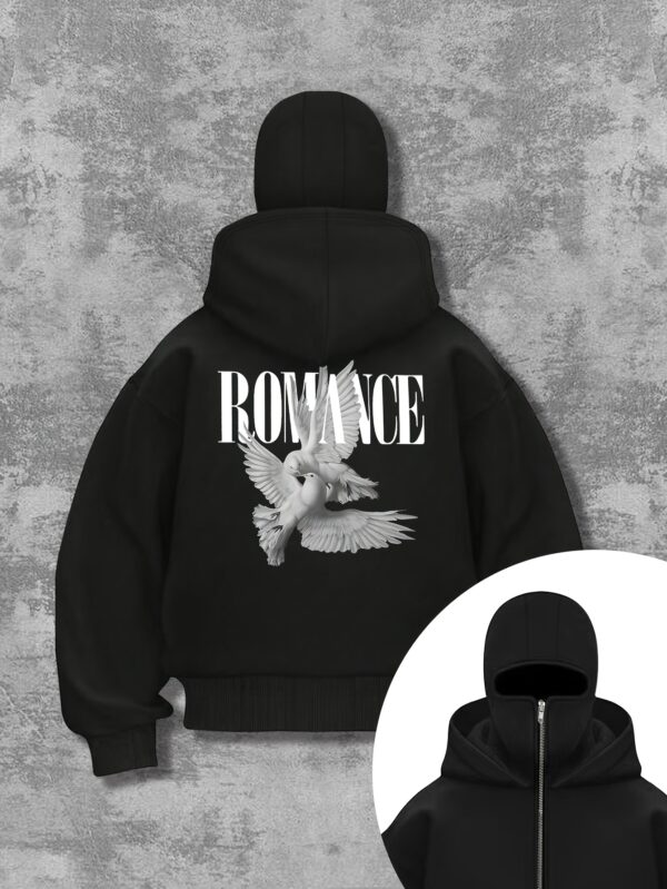 Pull Homme à Capuche Noir avec Imprimé Romance – Image 4